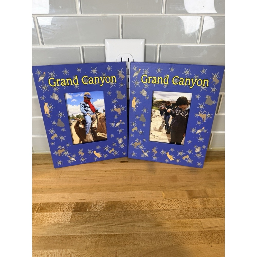 Grand Canyon Souvenir Blue Photo Frame Clear Glass Easel Back 7x10